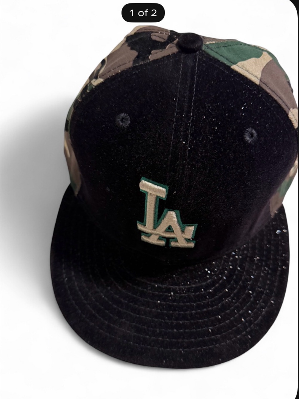 LA Logo Camo Baseball Cap - Black & Green Fitted 7 1/4